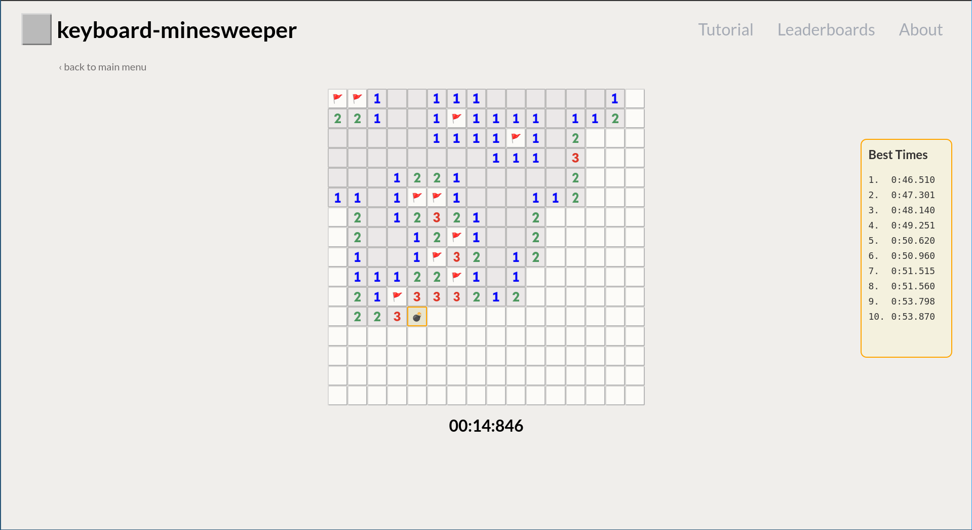 Keyboard Minesweeper screenshot